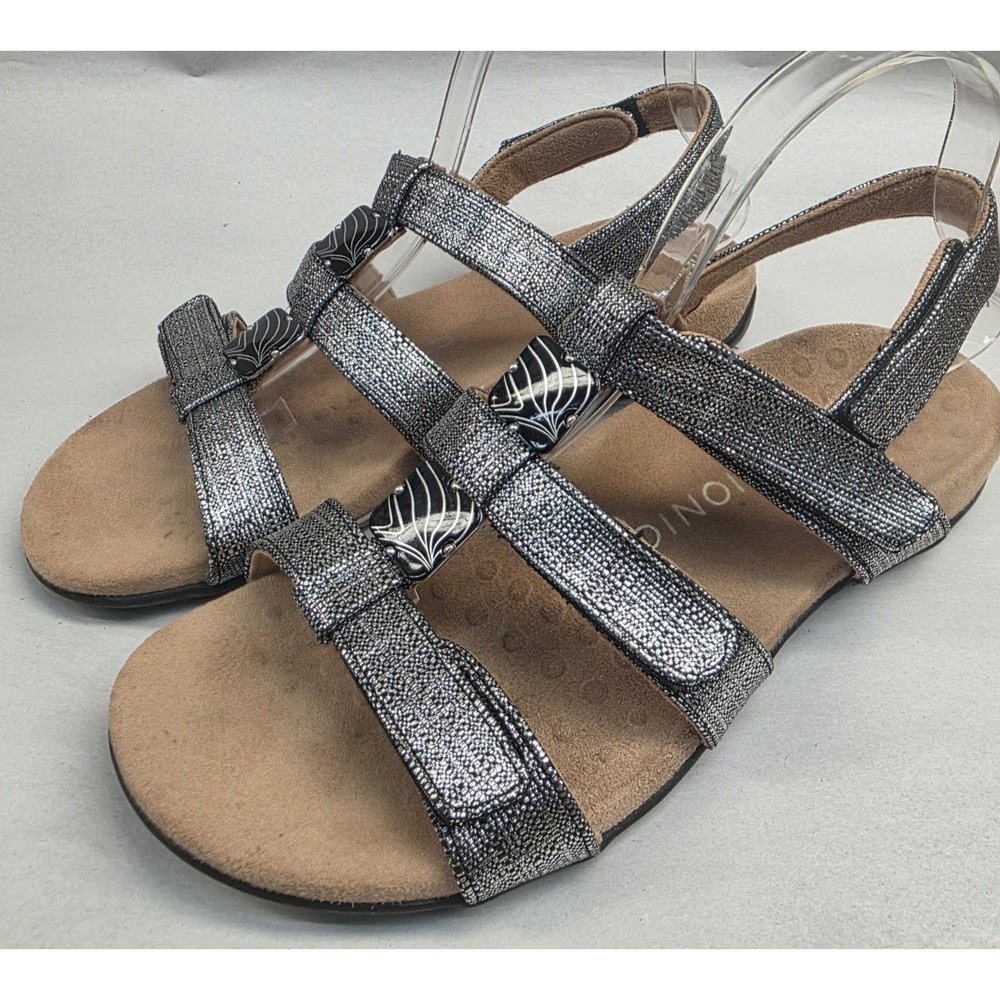 Vionic Amber (sz 8.5) Sandals Metallic Silver Adjustable Straps Comfort Shoes